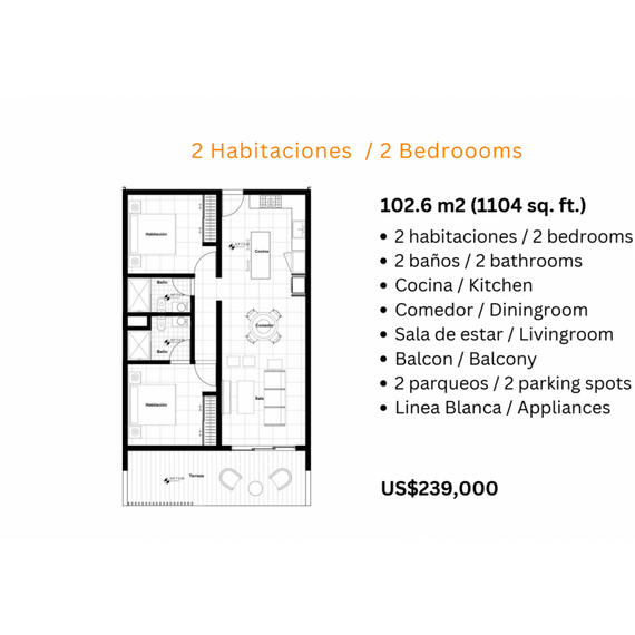 Квартира 3-комнатная 2+1 в Пунта-Кана (Баваро) площадь 102м², изображение 15