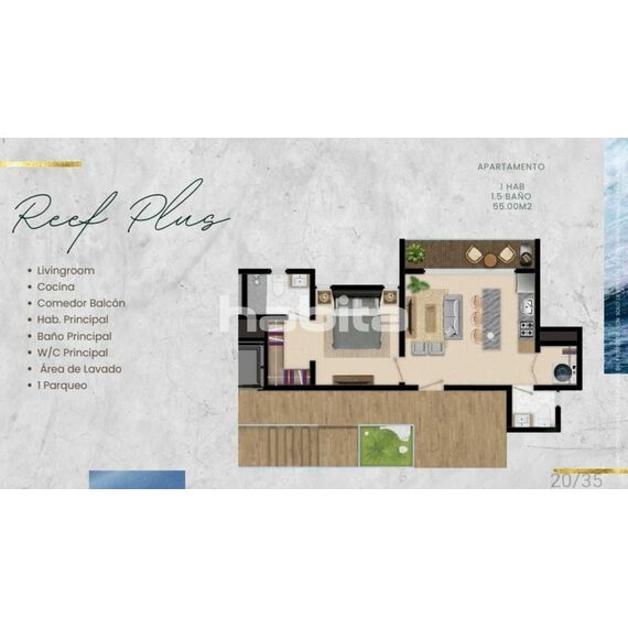 Квартира 1-комнатная студия 1+0 в Пунта-Кана (Баваро) площадь 55м² 4 этаж, изображение 5